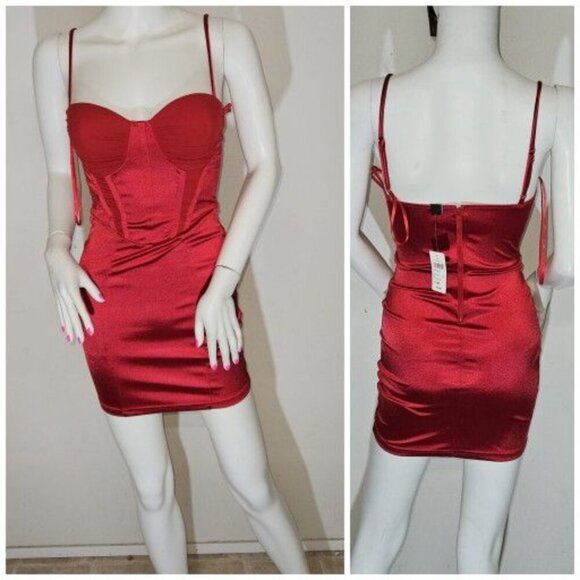 NWT Red Satin Windsor Sexy Mini Dress - Picture 1 of 3